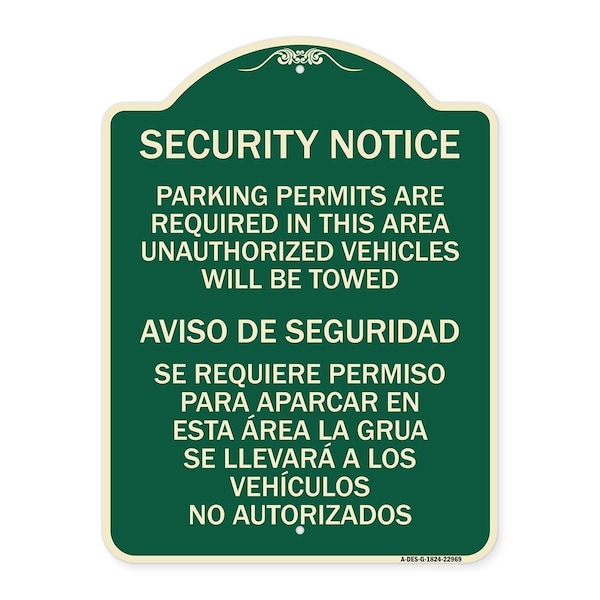 Parking Permits Are Required in This Area Unauthorized Vehicles Will Be Towed Aviso, G-1824-22969